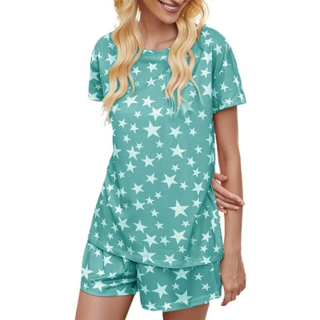 

Womens Short Sleeve Pajamas Set Star Printed Loungewear Sleepwear
