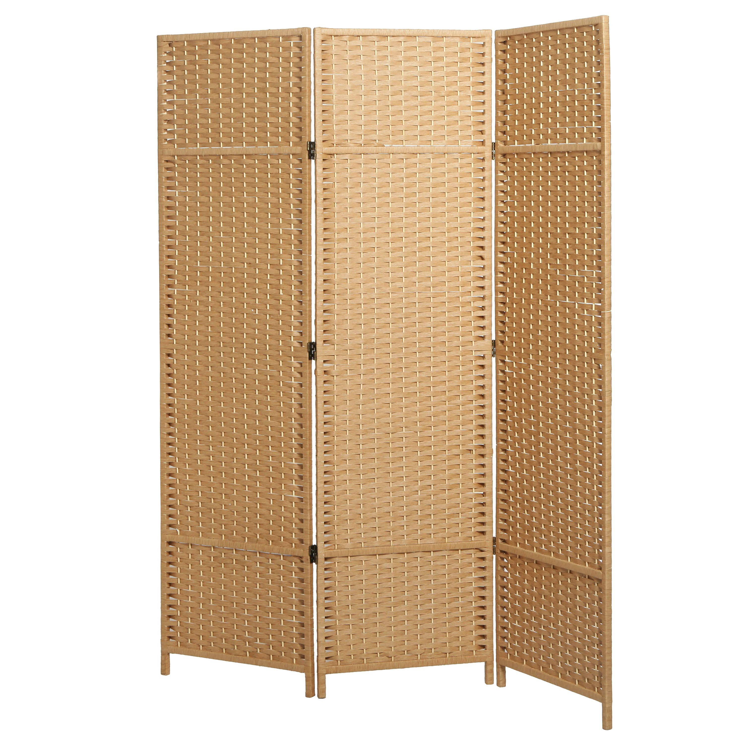 MyGift Rustic Natural Beige Wood Folding Privacy Screen Louvered 3-Panel Hinged Room Divider