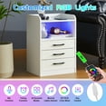 thumbnail image 4 of YYAo Nightstand, Side Table, Led Nightstand With 3 Drawers, Modern Bedside Night Stand End Table With Charging Station, Usb Ports And Outlets Led Light Strips(White), 4 of 7