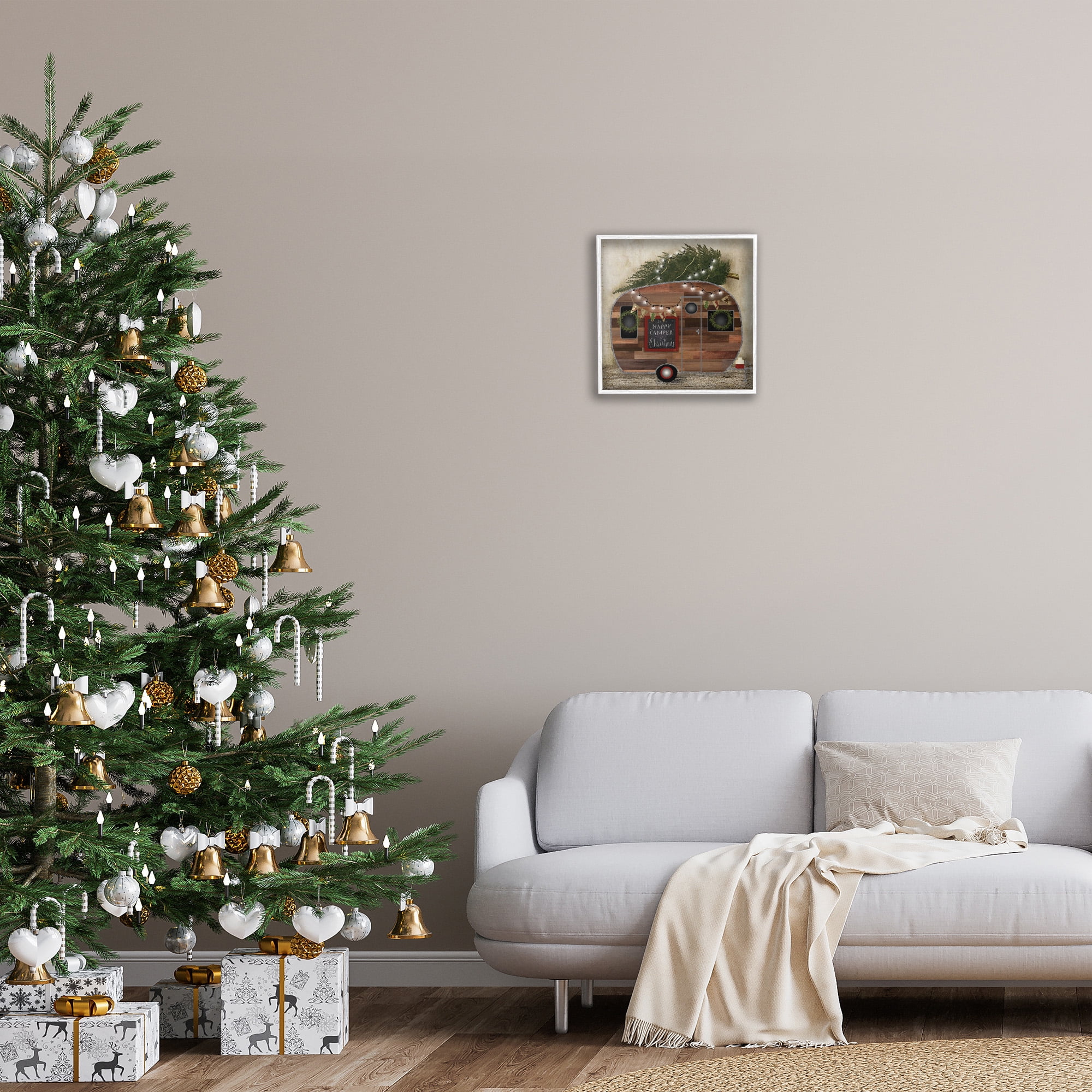 Stupell Industries Happy Camper At Christmas Holiday Painting White Framed Art Print Wall Art, 17 x 17