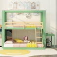 thumbnail image 2 of Twin-Over-Full Bunk Bed with Storage Shelves, Reinforced Structure Bunk Beds, Solid Wood Bed Frame, Low Floor Bunk Beds with Convertible Desk and Ladder,House Bed Style Bed,No Box Spring Needed,Green, 2 of 7