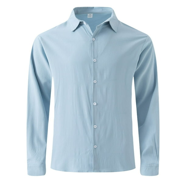 pstuiky Camisas suaves de manga larga para hombre, Camisa de hombre con botones y solapa de color liso y manga larga Tops casuales para hombres m