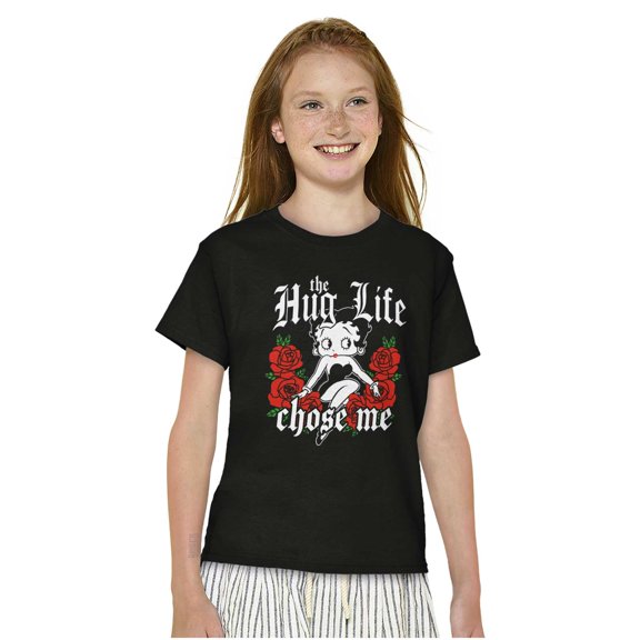 Betty Boop Hug Life Chose Me Roses Girls Kids T Shirt Tees Teen Brisco Brands L