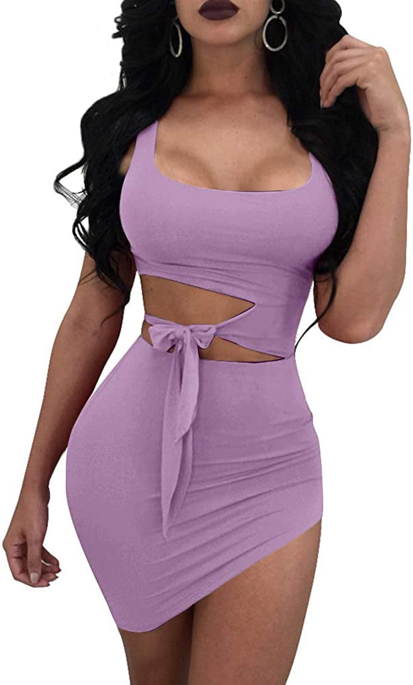QWZNDZGR Womens Sexy Bodycon Cut Out Sleeveless Outfit Mini Club Tank Dress  - Walmart.com