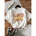 thumbnail image 1 of Women's Stay Graphic Print T-Shirt - Short Sleeve Crew Neck Casual Top with Vibrant Floral & Peace Symbols, Machine Washable, 1 of 6