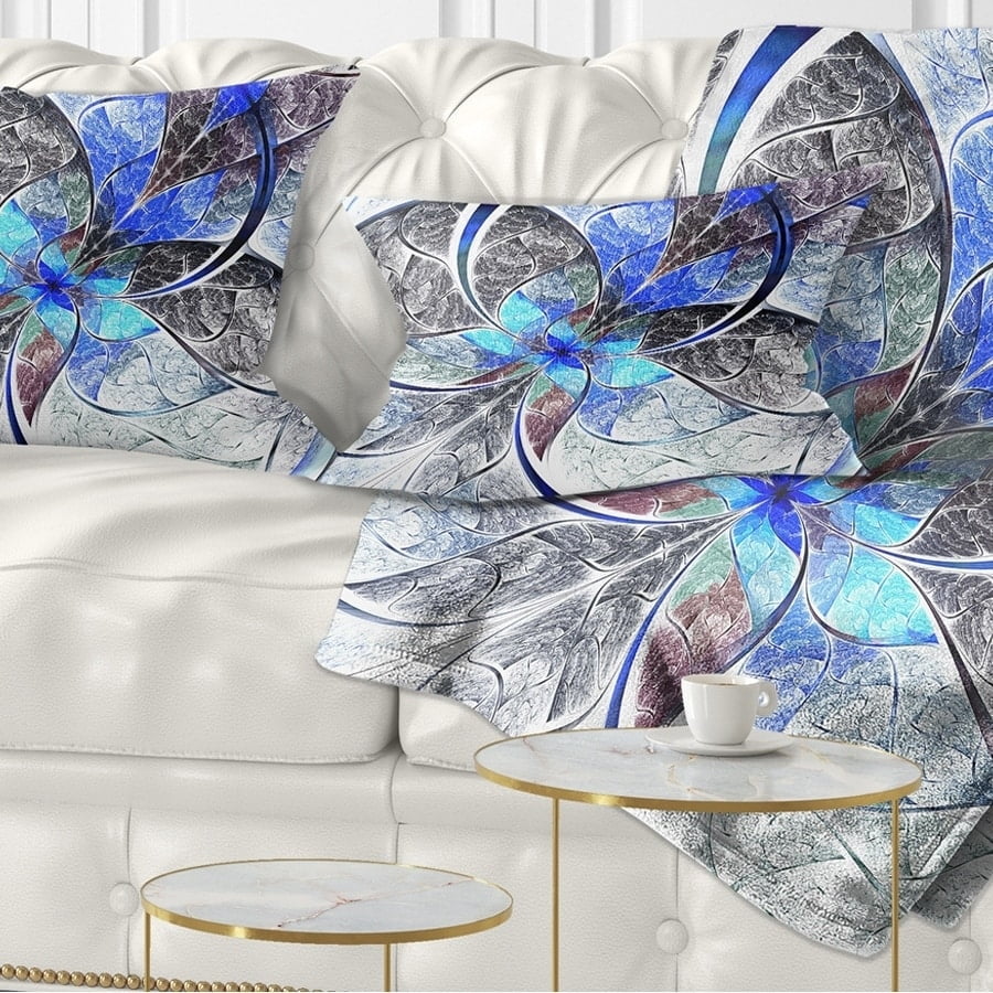 Designart CU7250-26-26 Symmetrical Blue Fractal Flower Abstract Cushion Cover for Living Room in Sofa Throw Pillow 26 in Insert Printed On Both Side x 26 in