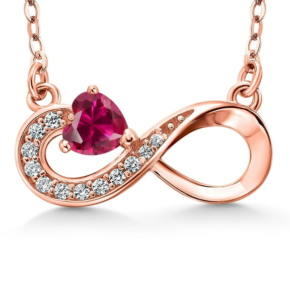 Gem Stone King 18K Rose Gold Plated Silver Red Created Ruby Infinity Pendant Necklace for Women (0.42 Cttw, Heart Shape 4MM, with 18 inch Silver Chain)