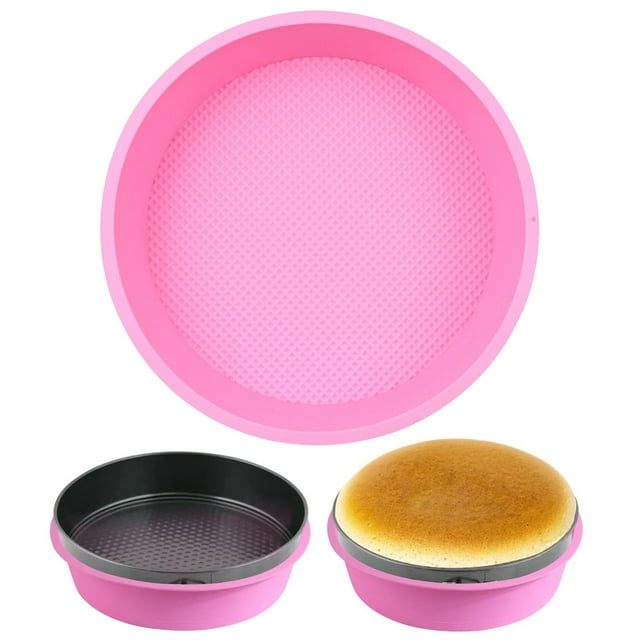 Cqxid Bakeware Under $5 Round Silicone Cake Baking Tray Reusable Non Sticky Cheese Cake Pan Protector DIY Baking Accessories Dessert Cake Cake Kitchen