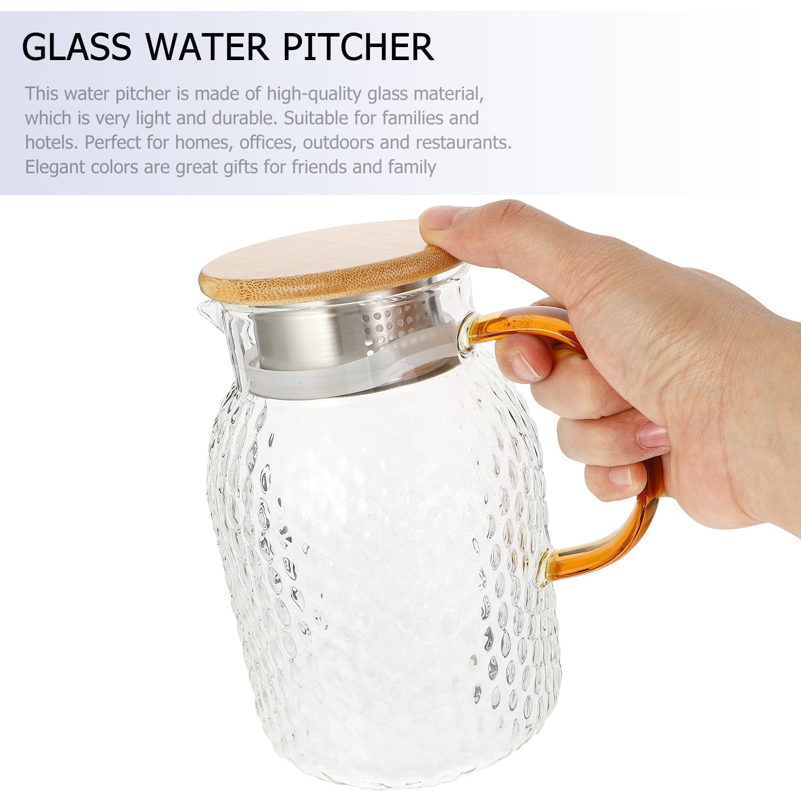 77oz Large Glass Water Pitcher with Gold Lid for Fridge Wide Handle Coffee  Carafe for Party Water Jug Lemonade Iced Tea Jug Juice Sun Tea Jar for