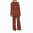 thumbnail image 7 of XuJwPNcy Women 2 Piece Outfits Casual Crewneck Long Sleeve Ribbed Knit Top Wide Leg Pants Matching Lounge Sets, 7 of 7