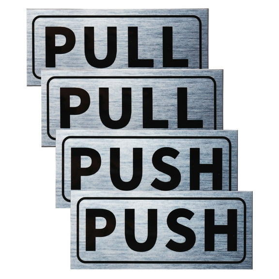 Uxcell Push Pull Door Sign 2"x5" Adhesive Horizontal Pull Push Sticker Silver 2 Set