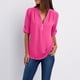thumbnail image 2 of Qucoqpe - Camisas de gasa con cremallera para mujer, blusas holgadas con cuello en V, media manga, dobladillo curvo, para oficina, negocios, informales, lisas, con mangas enrolladas, para salir, 2 of 8