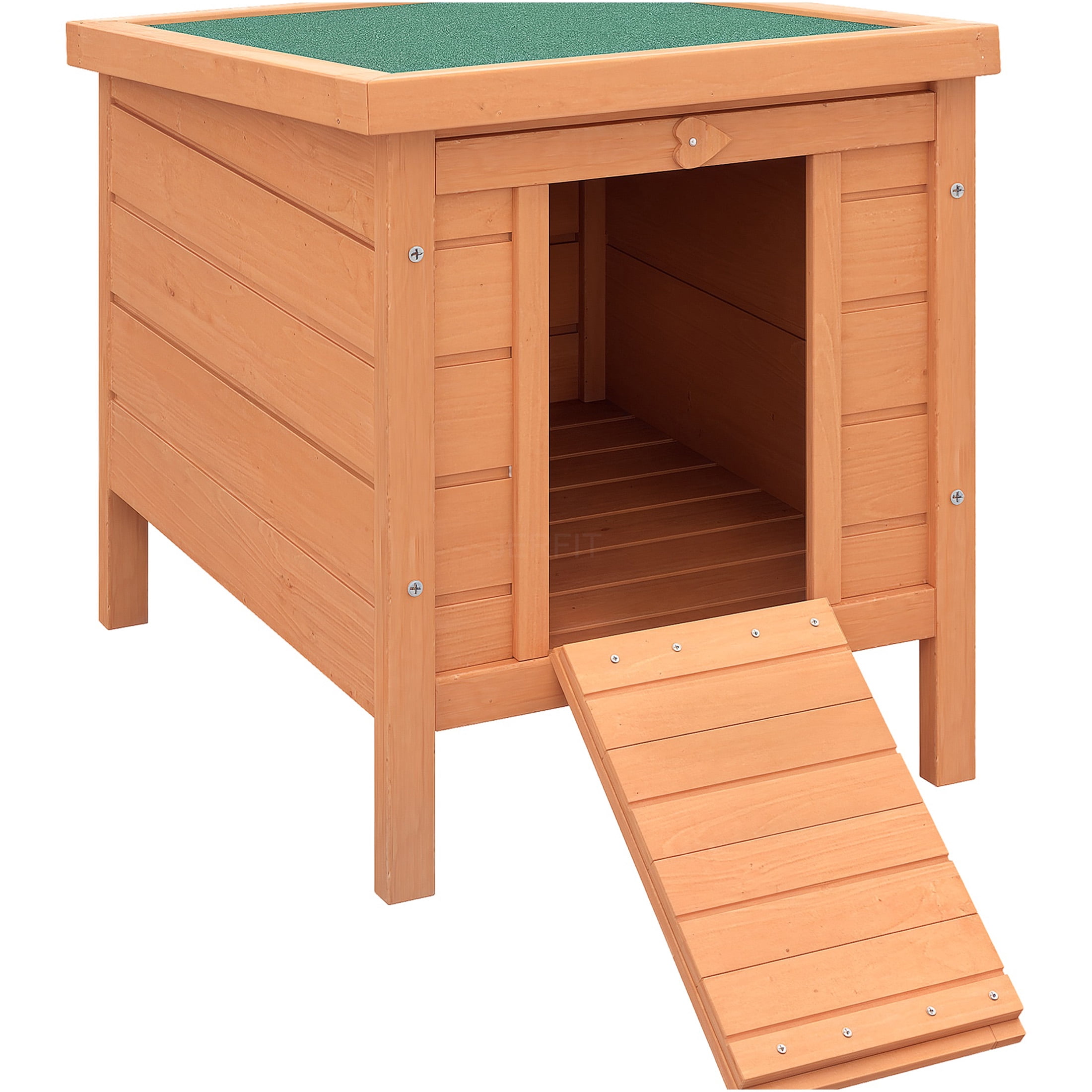 JERFIT Outdoor Rabbit Hutch with Waterproof Asphalt Roof, Wooden Bunny Cage for Small Animals, Guinea Pig House with Ramp, Elevated Floor for Patio, Garden, Natural