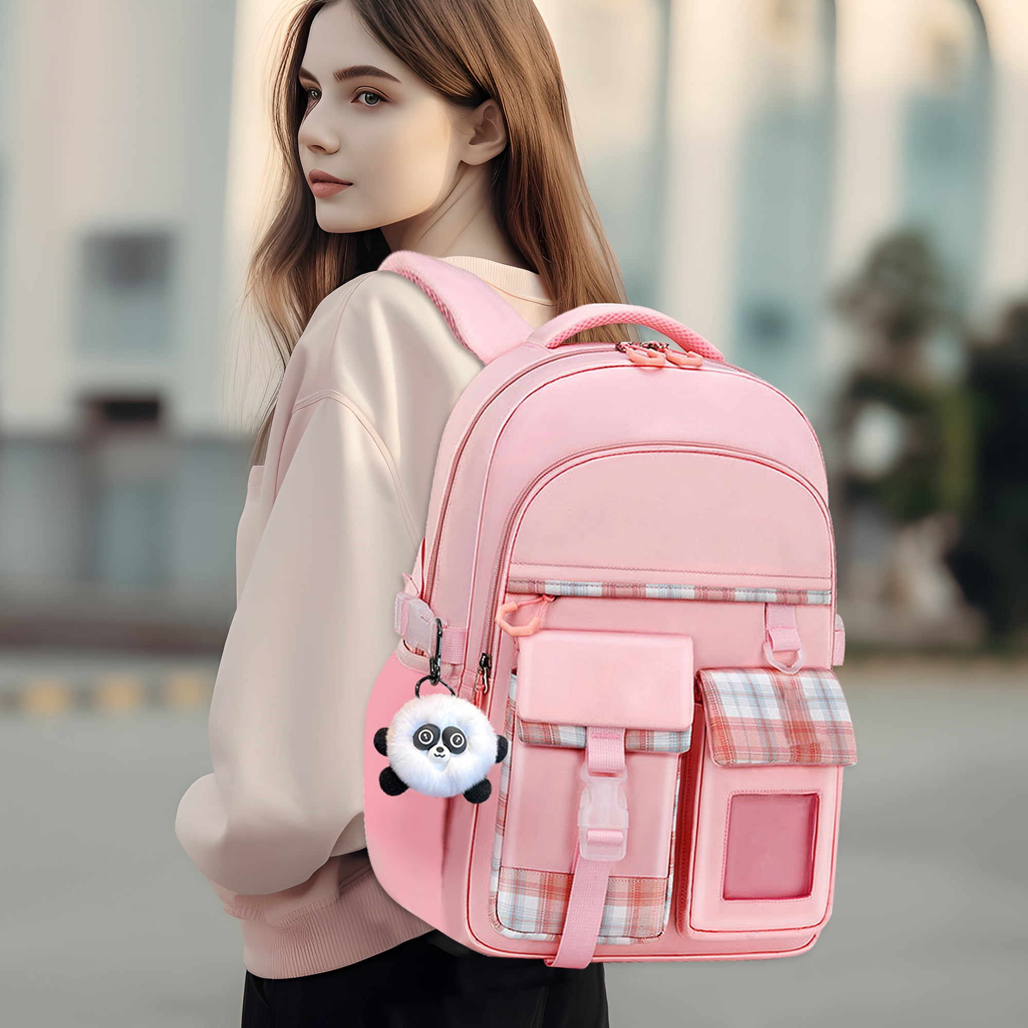 School Backpacks Bags for Girls, Kids Casual Bookbag for Child Teens, Pink