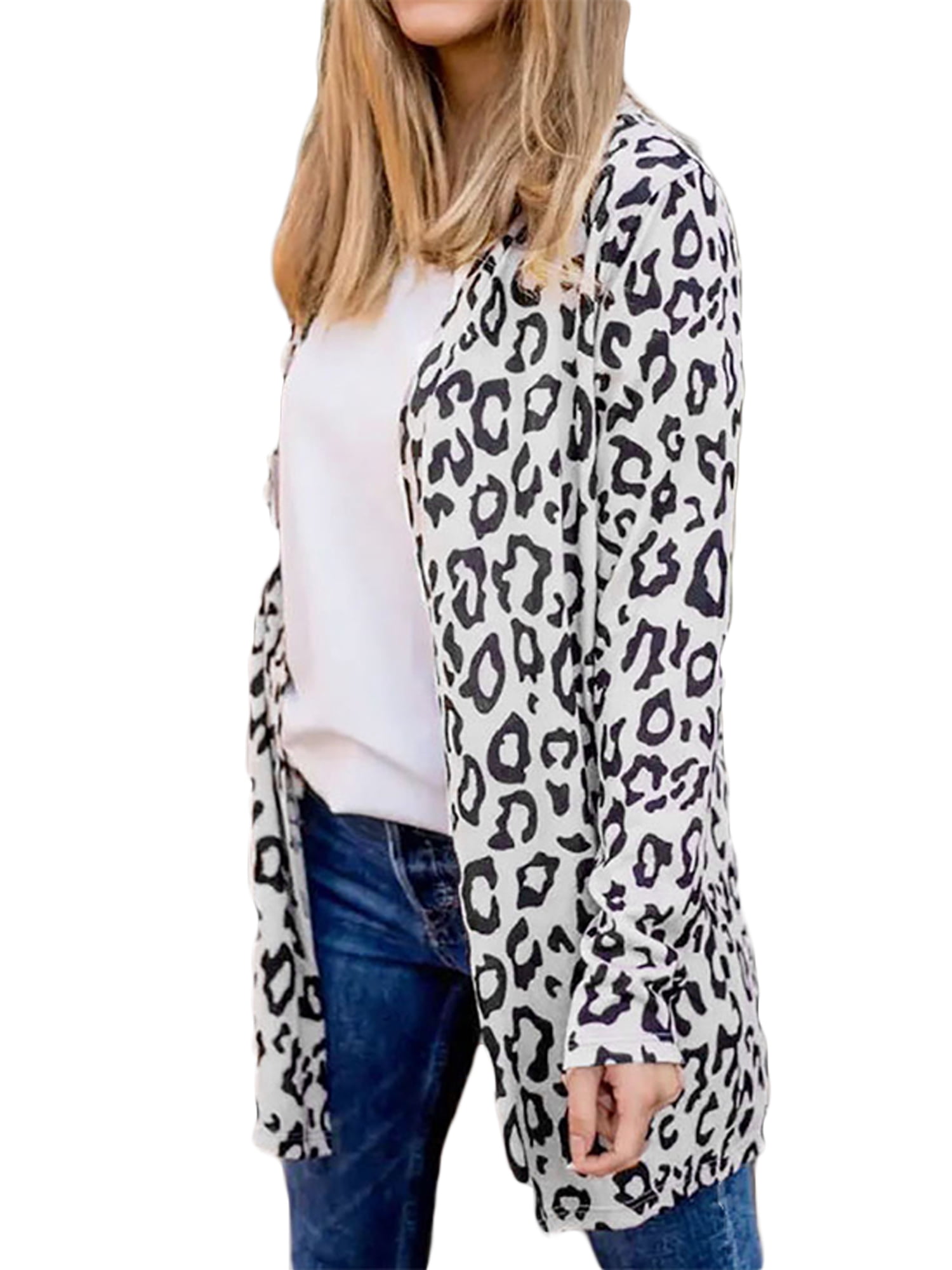Lallc - Women's Leopard Print Loose Cardigan Long Sleeve Outerwear Open Front Overcoat - Walmart 