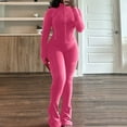 thumbnail image 2 of Valora Women Fashion Outfit Women’ s Trousers Suit Set for Two Piece Outfits Bodysuit Top Skinny Pants Tracksuit Casual Wear Hot Pink L, 2 of 8