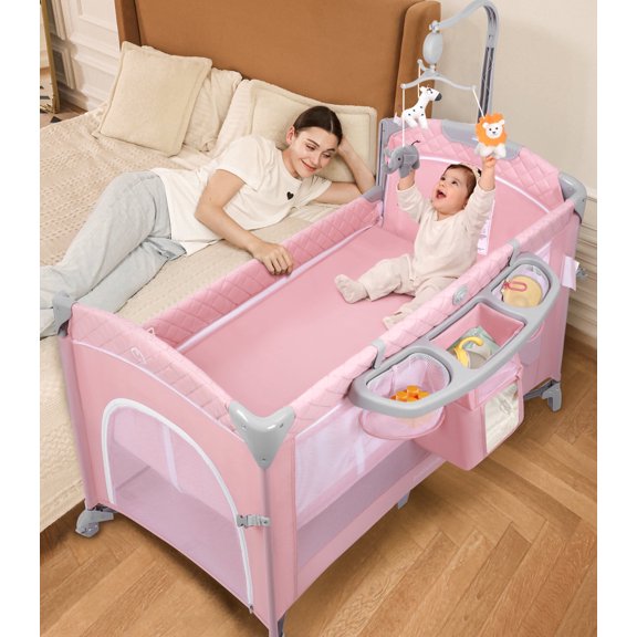 babyeap Baby Bassinet,Baby Sleeping Bed,Baby Bedside Bassinet for Newborn Baby,Pink