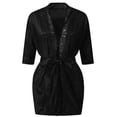 thumbnail image 3 of Zhi Women's Solid Nine-Minute Sleeve Satin Lace Robe, Silky Fabric, Nightwear & Lounge Wear,Black, 3 of 6