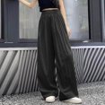 thumbnail image 6 of ZACPNCV Girls Wide Leg Pants Lightweight Casual Elastic High Waist Straight Leg Loose Trousers Black 8-9 Years, 6 of 7