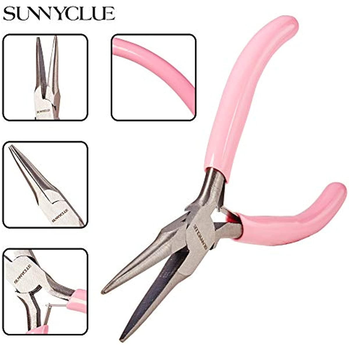 BENECREAT 5 Inch Pink Flat Nose/Round Nose Pliers with Non-slip Handle,  Wire Working Bending Pliers for DIY Jewelry Making