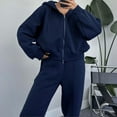 thumbnail image 2 of Women's 2 Piece Sweatshirts Outfits Casual Zipper Crew Neck Solid Color Long Sleeved Hooded Long Fall Navy Sweatsuit Winter Clothes ( 2XL ), 2 of 5