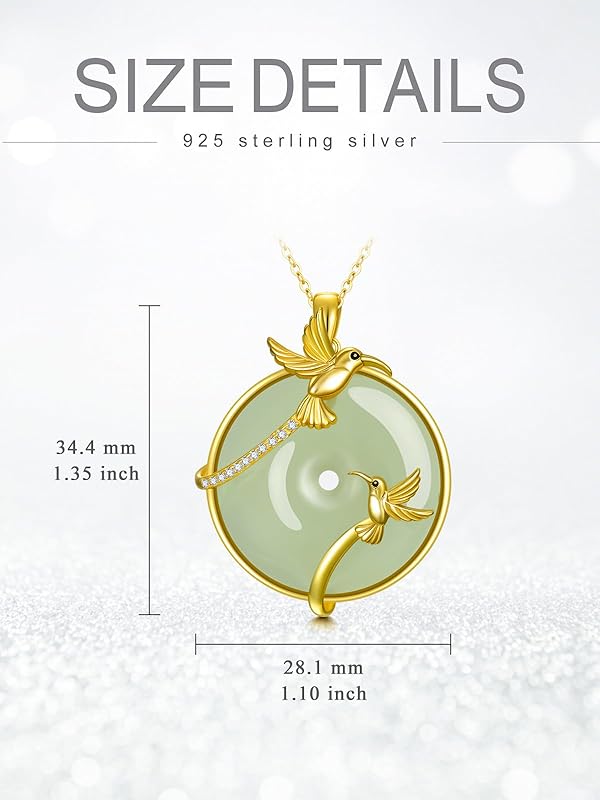 JKR Jade Necklace for Women Sterling Silver Round Cat/Hummingbird/Dragonfly/Butterfly/Bee Jade Jewelry Birthday Gifts Women Mom Wife Grandma