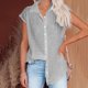 thumbnail image 5 of Qucoqpe - Blusas de verano para mujer, tallas grandes, manga corta, botones, cuello en V, moda informal, lisas, holgadas, de lino y algodón, en oferta, 5 of 5