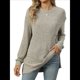 thumbnail image 2 of Camiseta de Larga con Cuello Redondo, Rayas, Color Liso y Abertura para Mujer, Otoño/Invierno 2025, con Bolsillo en el Pecho Albaricoque L, 2 of 9