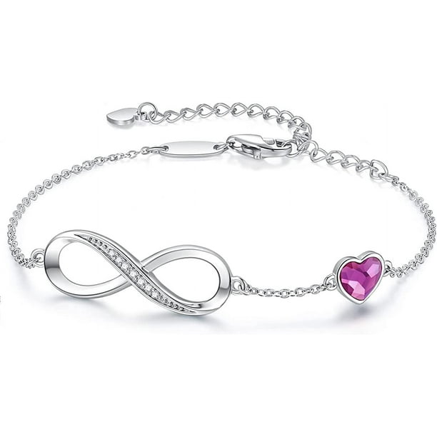 Violte SECRET Pulsera Mujer Plata 925 Infinito, Pulsera Mujer Amor Ajustable, Joyas Mujer Regalos Navidad para Mujer Cumpleaños Regalo Día de la Madre Mamá Pulseras Corazón Infinito Plata