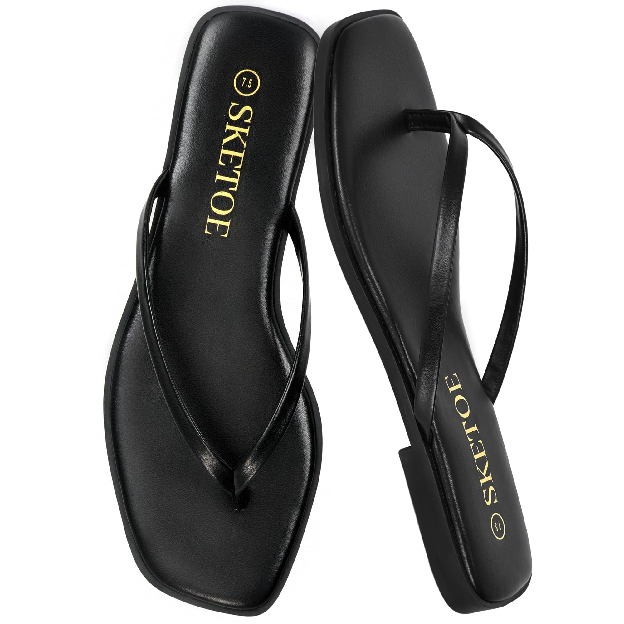 SKET Women's Shoes Flip-Flops Flat Heel, Square Toe, Black, Size 8