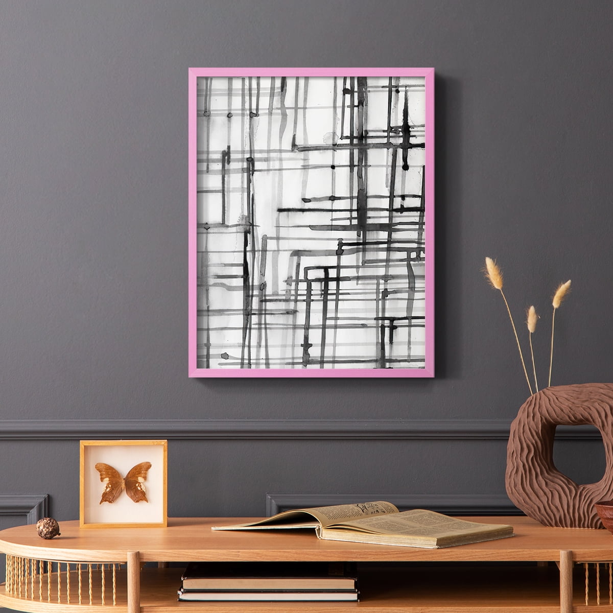 Line Meditation I in Pink Solid Wood 11 x 14 Framed Print