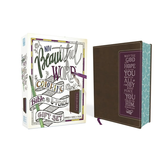 Niv, Beautiful Word Coloring Bible and 8-Pencil Gift Set, Leathersoft, Brown: Hundreds of Verses to Color