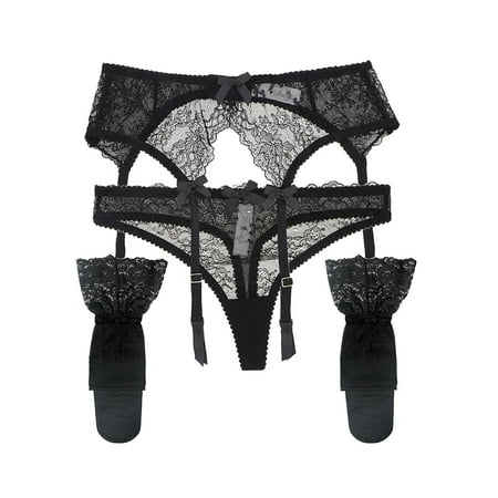 

Varsbaby Women s Sexy Lace Thongs Garters and Stockings Sets White for Wedding