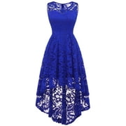 Lvnes Women Vintage Style Floral Lace Sleeveless Hi-Lo Wedding Prom Dress Cocktail Formal Party Swing Dress
