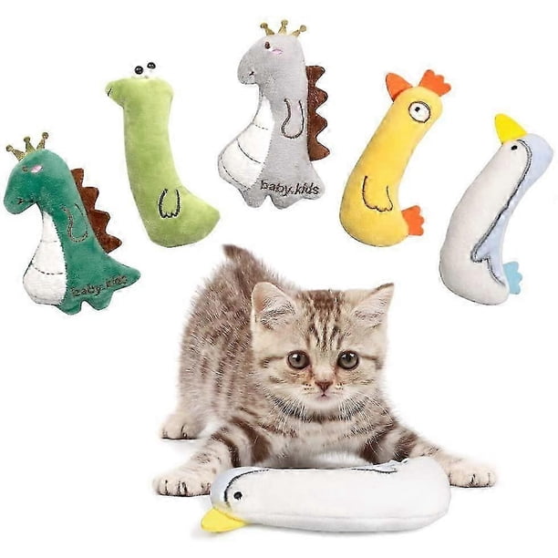 5 Pack Soft Plush Cat Chew Toys Catnip Toys, Cute Cartoon Animal Toys, Bite Resistant Cat Nip Toys for Indoor Cats, Catnip Filled Cat Kicker Toy for K
