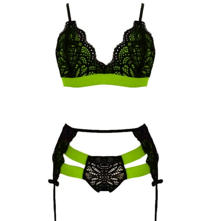 

KBKYBUYZ 3PC Sexy Women Lace Wireless Bra Sexy Lingerie Garter Thong Set Underwear Comfortable Set