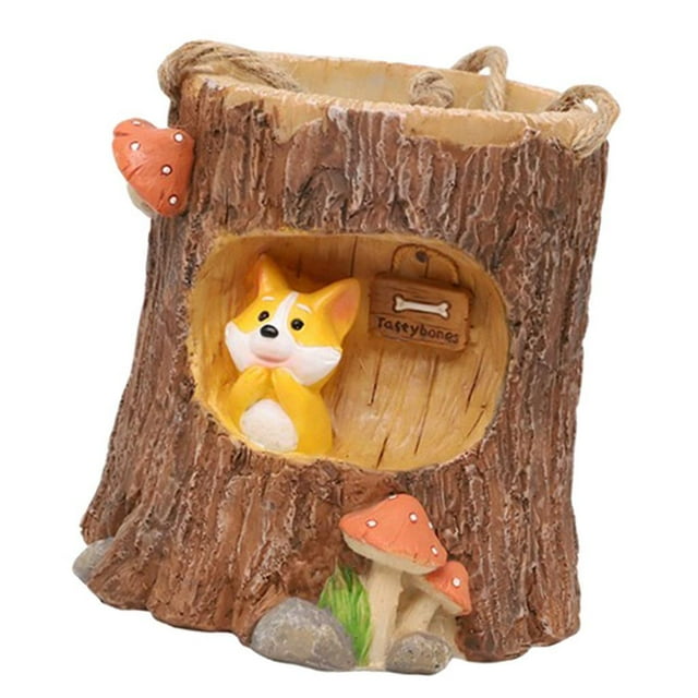 Maceta colgante de tocón de árbol y cactus suculentas de animales, maceta de resina para macetas, macetas de bonsái con un agujero, perfecto Perrito shamjiam Maceta suculenta