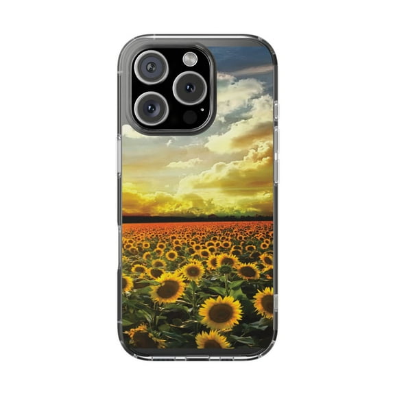 DistinctInk Clear Hybrid Case for Apple iPhone 16 Pro (6.3" Screen) - Green Blue Yellow Sunflowers - Lightweight Grip