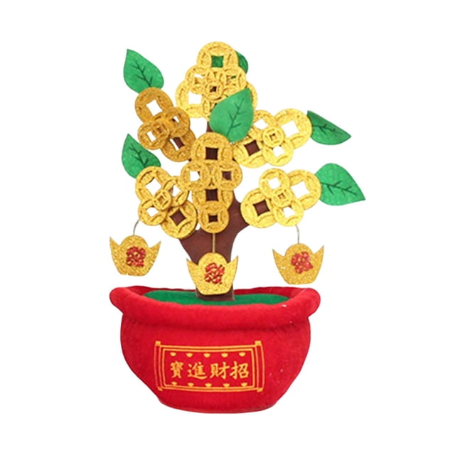 Abbracc Chinese Artificial Decoration Golden Desktop Cloth Stuffed Potted Ornament for M