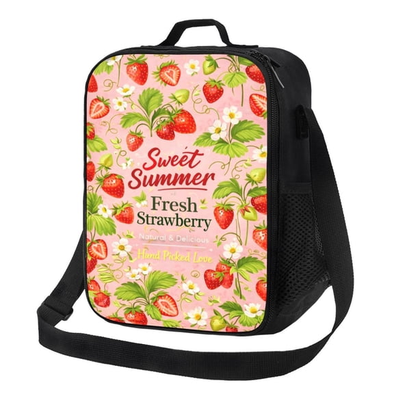 Fresh Strawberr Lunch Bag Insulated Thermal Lunch Box with Shoulder Strap & Handle for Women and Men