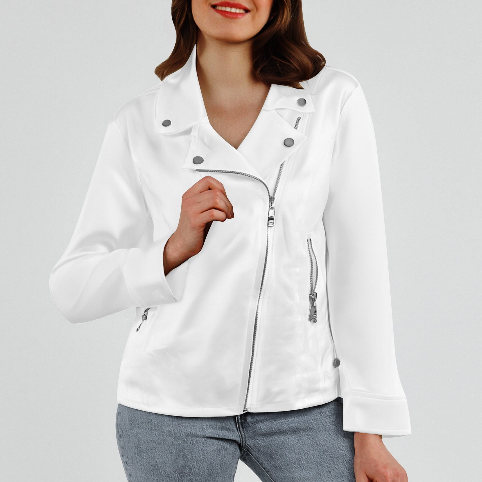 Huaizzzy Women's Spring Fitted Short Collar Zipper Jacket with