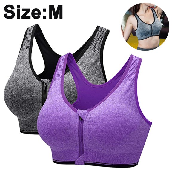 2 pcs Zipper in Front Sports Bra High Impact Strappy Back Support Workout Top
