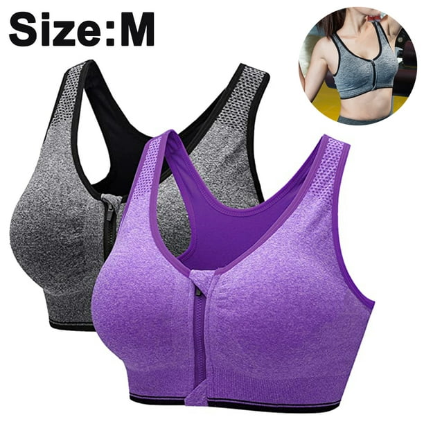 2 pcs Zipper in Front Sports Bra High Impact Strappy Back Support Workout  Top 