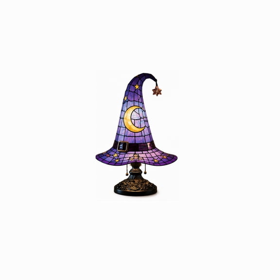 Halloween Witch Hat Table Lamp, Stained Glass Style Resin Night Light, Decorative Tabletop Lamp for Mantel, Shelf, Home, Halloween Party Decorations