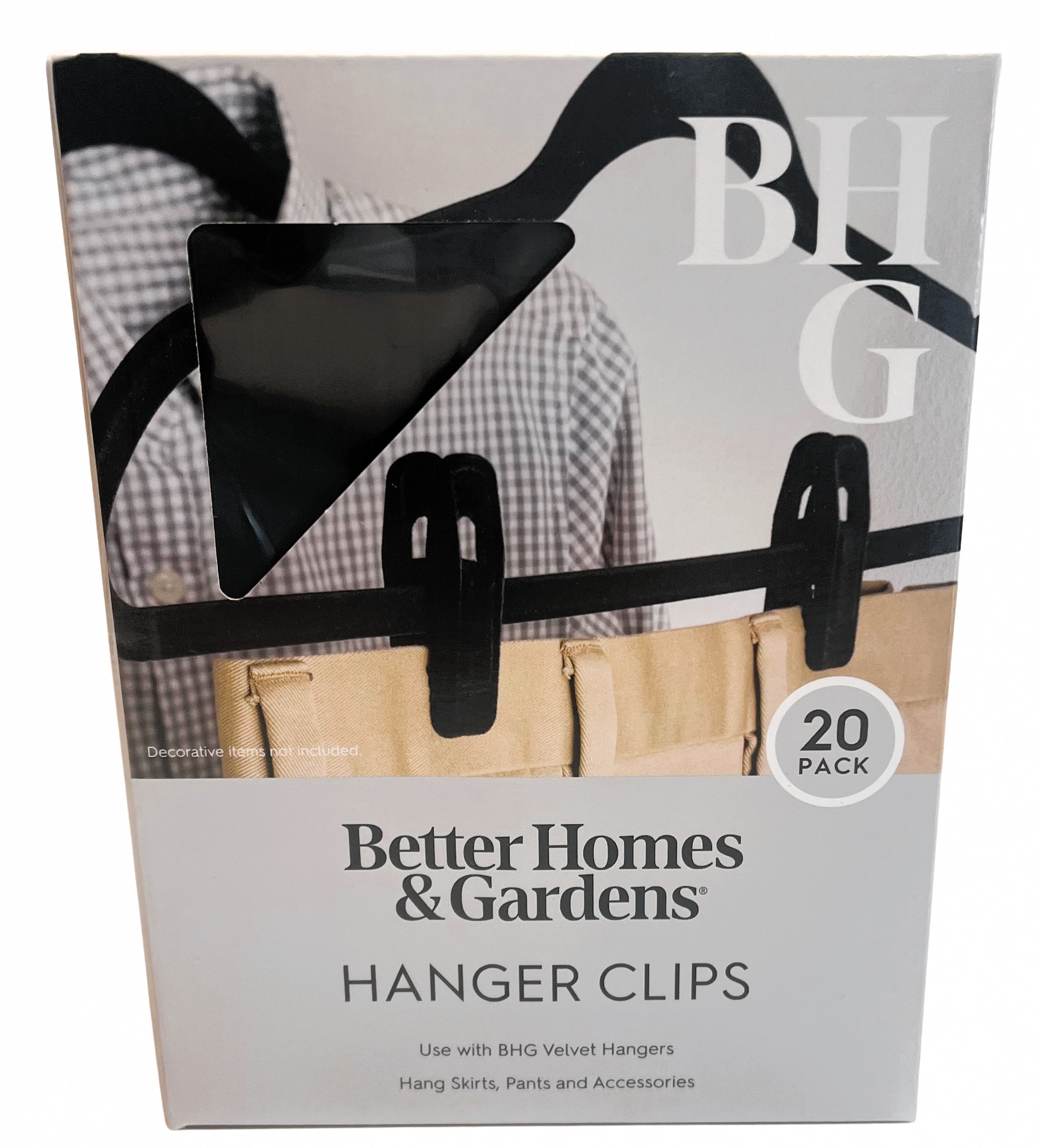 Better Homes & Gardens Velvet Hanger Clips, Non‑Slip Grip, Black, 20‑Count