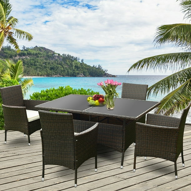 5PCS Rattan Garden Sofa Set Outdoor Patio Furniture Table Chair With