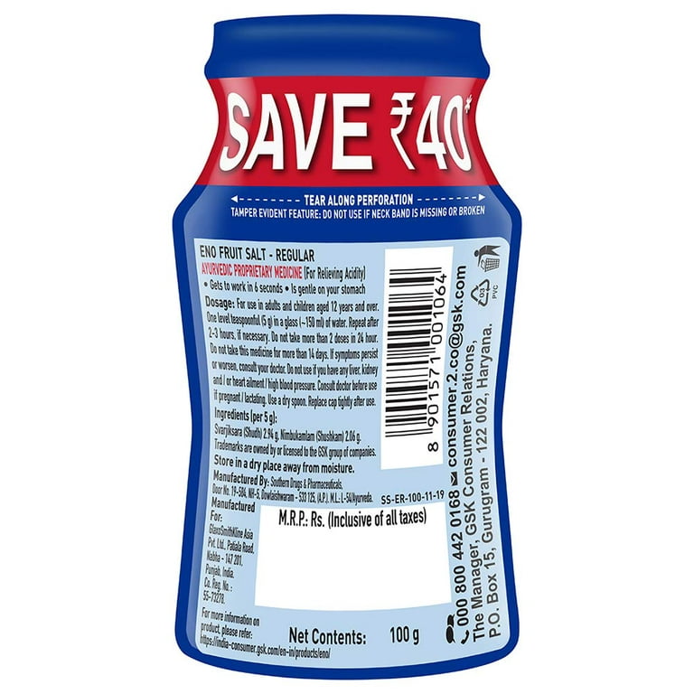 Sal de Fruta, Fruit Salt 100g bottle (Regular) ENO