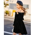 thumbnail image 6 of Arshiner Girls Dresses Long Sleeve Tie Back Fall Winter Off Shoulder Dress Kids Clothes, 6 of 7
