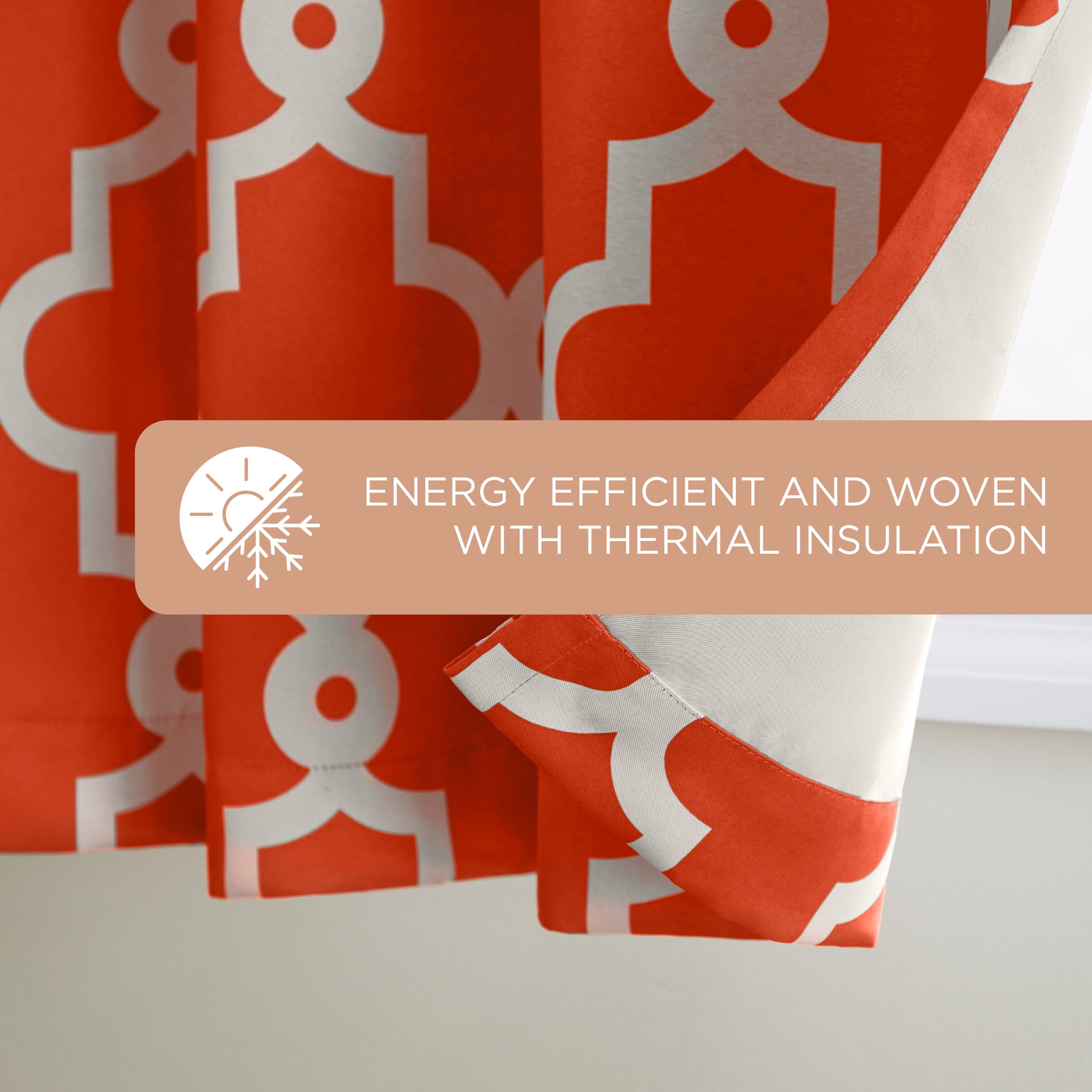 TOWN & COUNTRY EVERYDAY Ironwork Geo Trellis Sateen Indoor Curtains, Room Darkening Blackout, Grommet Top, Energy Efficient, 2-Pack Set, 52"x96", Mecca Orange