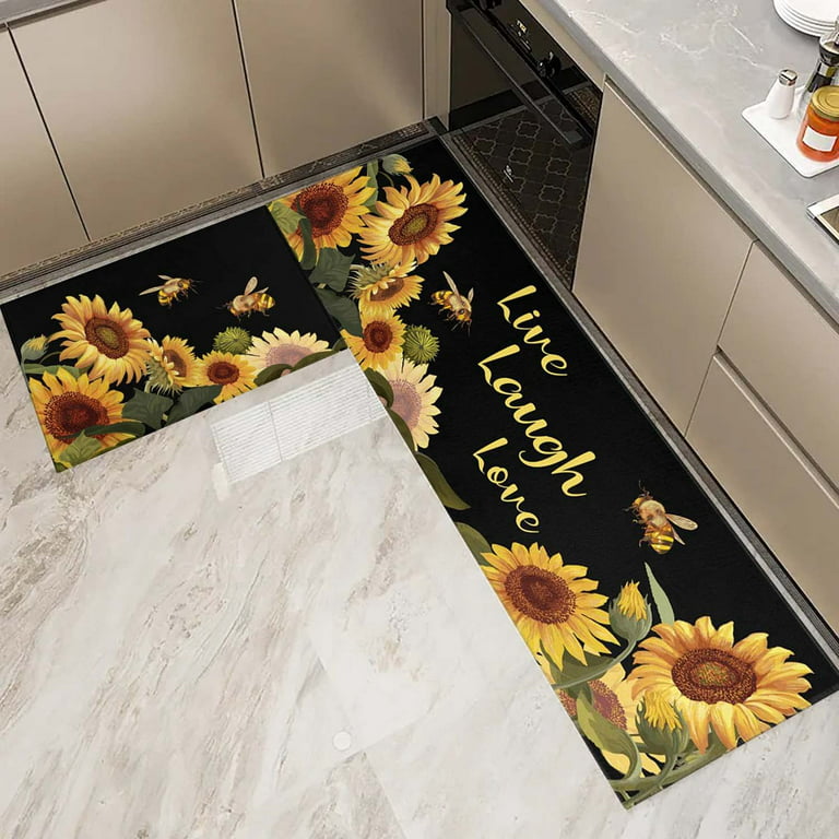 20x32Inch Area Rug Absorbent Door Mat Kitchen Rugs Carpet, Sunflower Bee  Butterfly Retro Bathroom Rugs 